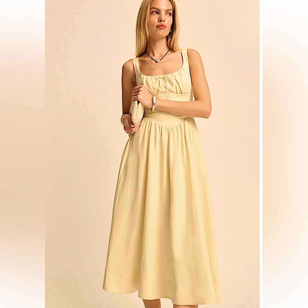Reformation Butter Yellow Parmesan Balia Linen Dress US 6